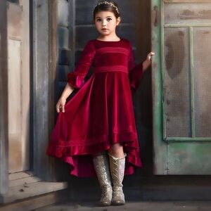 Trish Scully Girls Lily Dress Burgundy Velvet Size 12